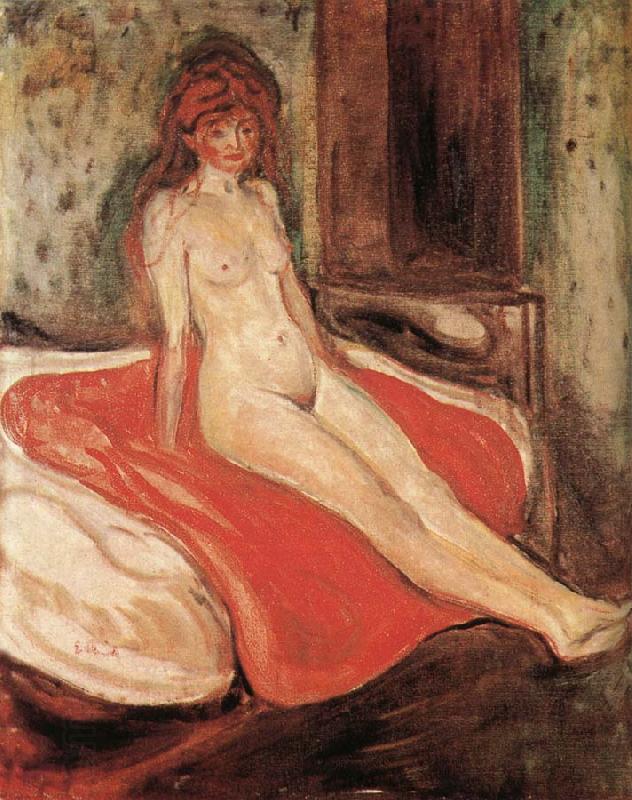 Edvard Munch The Gril sitting on the red quilt China oil painting art